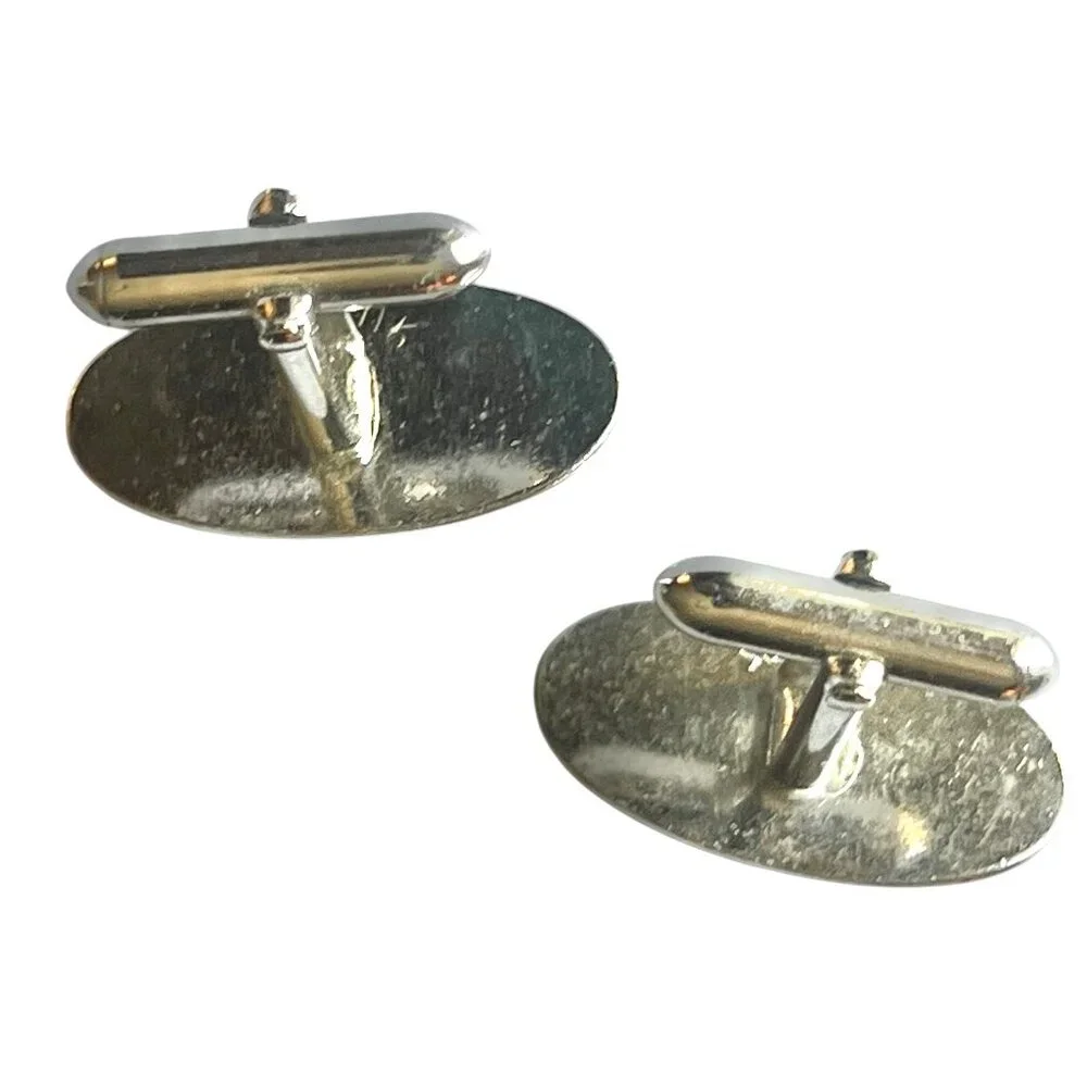 Swank Midcentury Modern Silvertone Cufflinks With Black Stone 1